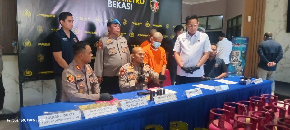 Polres Metro Bekasi Bekuk Pelaku Penyalahgunaan Gas Bumi.