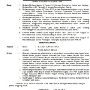 Surat Perintah Plt Bupati Bekasi Asep Surya Atmaja.